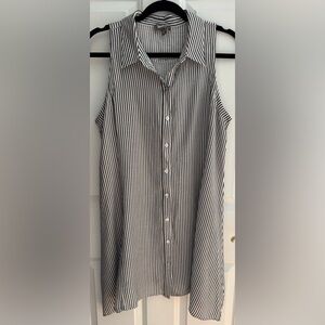 Neiman Marcus Black & White Striped Sleeveless Button Front Midi Dress Size L